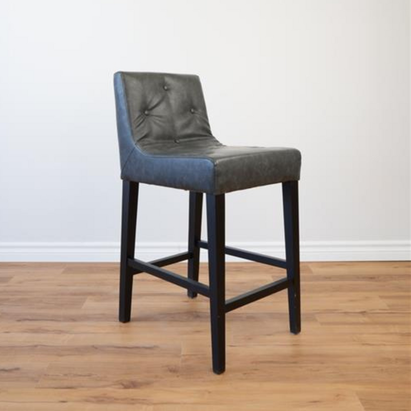 Mineral Black Faux Leather Tufted Counter Stool