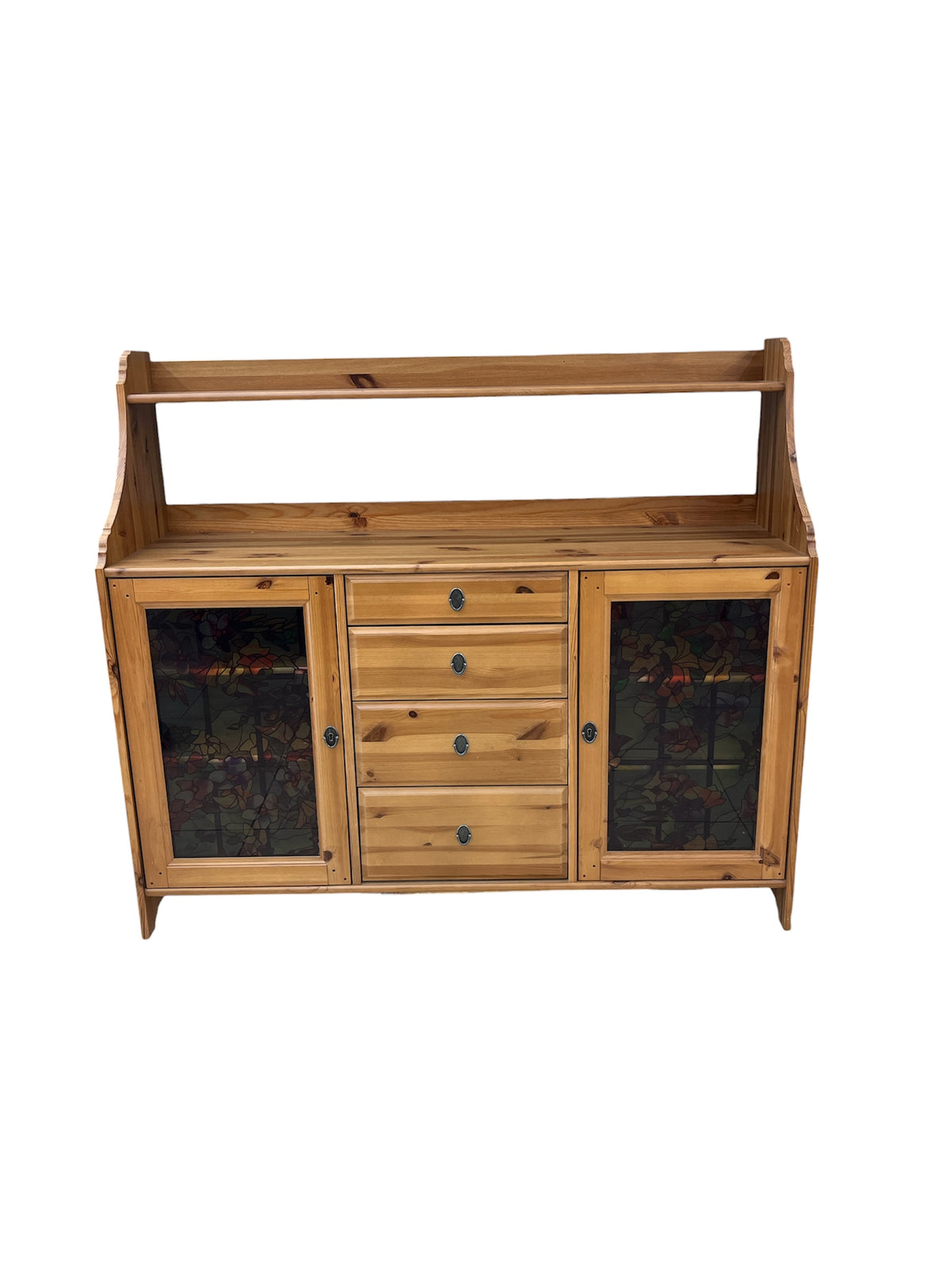 Solid Pine Sideboard with Faux Stained Glass Panel Doors
