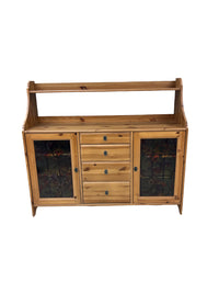 Solid Pine Sideboard with Faux Stained Glass Panel Doors