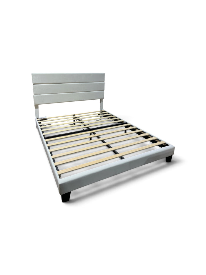 Modern Off White Upholstered Queen Bedframe