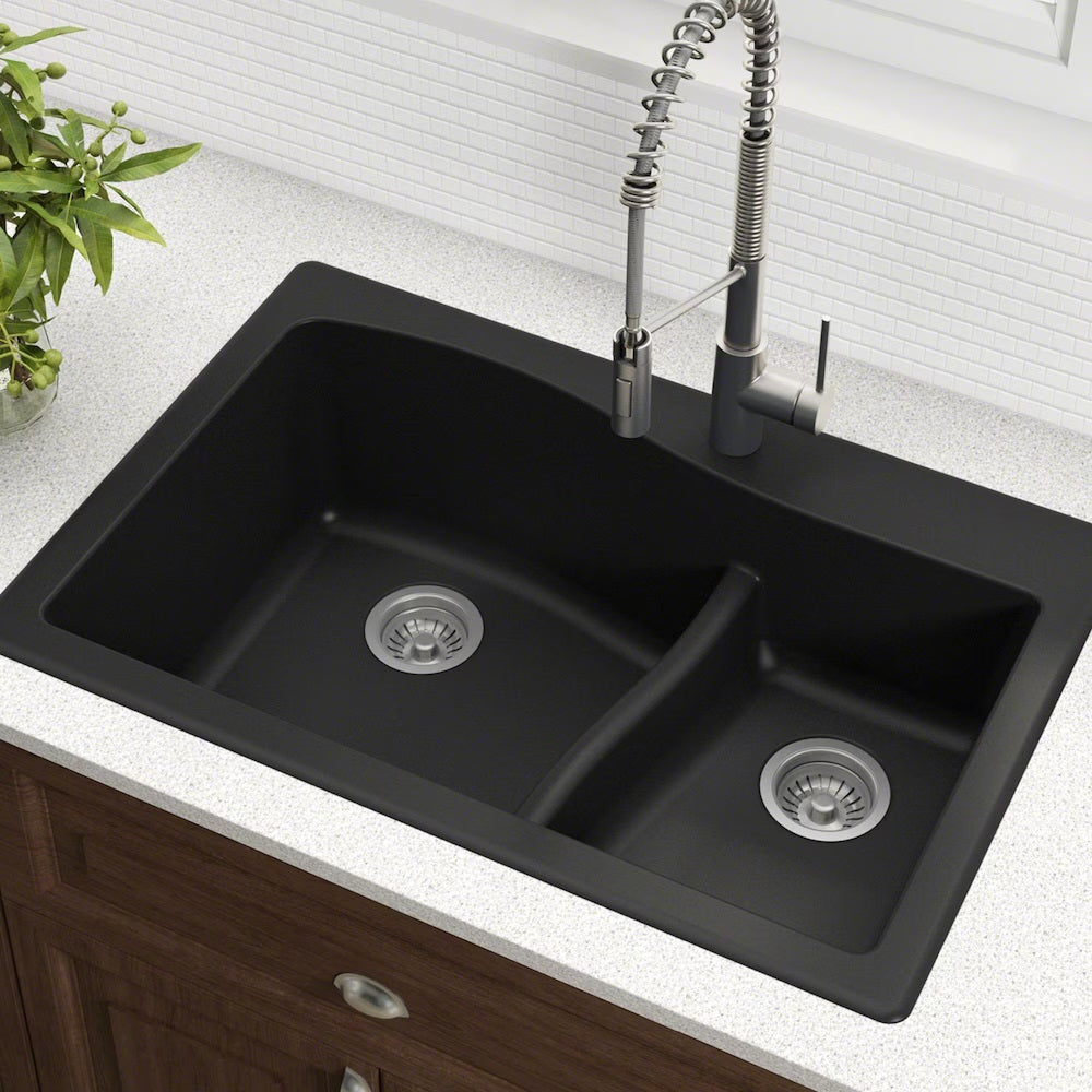 33-inch Granite Double Sink in Black