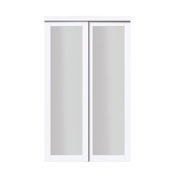2010 Series Off White 1-Lite Tempered Frosted Glass Composite Sliding Door