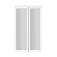 2010 Series Off White 1-Lite Tempered Frosted Glass Composite Sliding Door