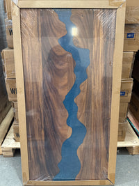 Hardwood Reflections 48 inch L x 25 inch D UV Finish Saman Solid Wood Butcher Block Desktop With Live Edge and Blue Epoxy