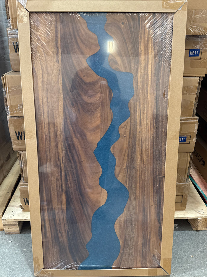 Hardwood Reflections 48 inch L x 25 inch D UV Finish Saman Solid Wood Butcher Block Desktop With Live Edge and Blue Epoxy