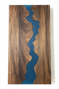 Hardwood Reflections 48 inch L x 25 inch D UV Finish Saman Solid Wood Butcher Block Desktop With Live Edge and Blue Epoxy