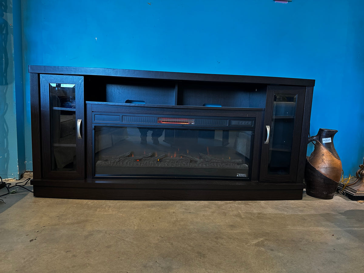 Hutchinson TV Stand for TVs up to 80″ Oak Espresso with Electric fireplace