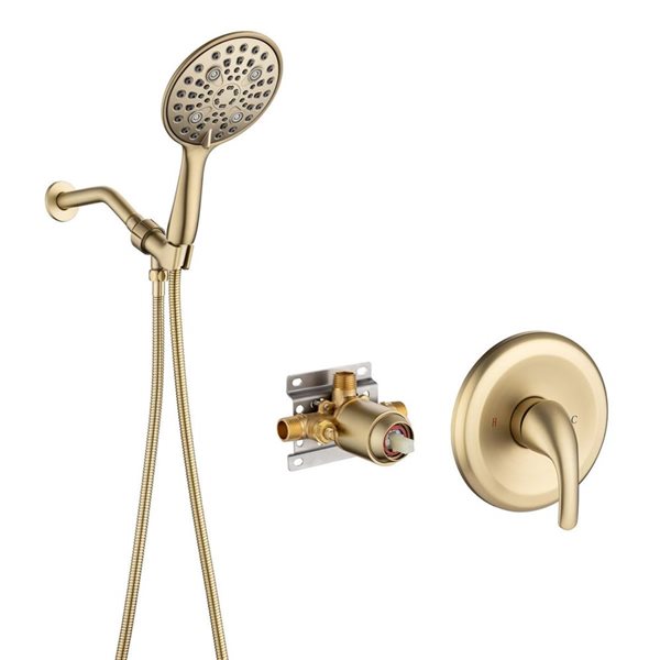 Rainlex 6-in Brushed Gold Simple Single-Handle 6-Spray Shower Faucet with Handheld