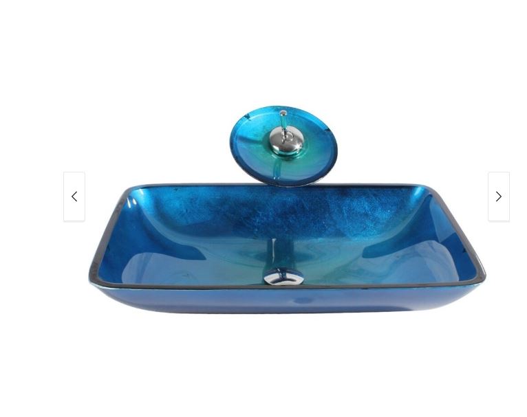 Arsumo Tempered Glass Vessel Bathroom - Blue/Rectangular