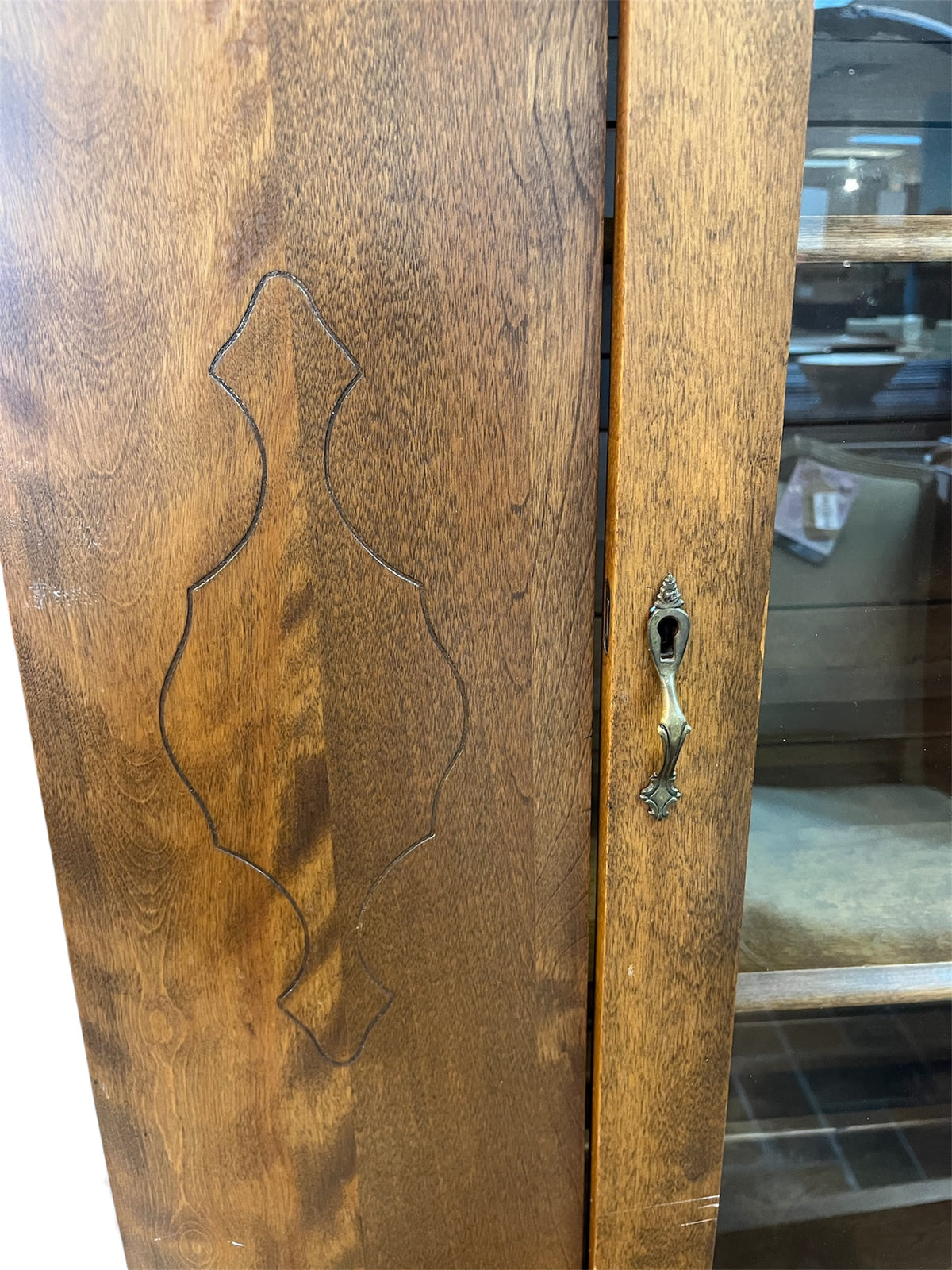 Solid Wood Display Cabinet With Drawer & Glass Front