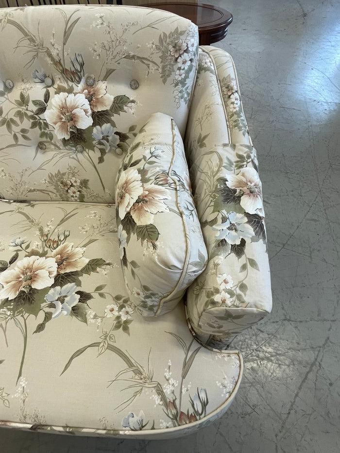 3-seat Sofa in Tan, Green and Brown Floral Print Fabric