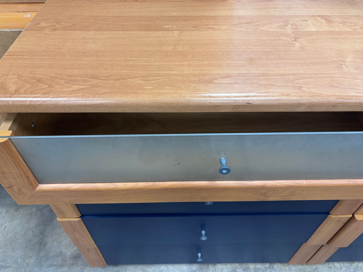 Wooden Dresser with Blue Drawers