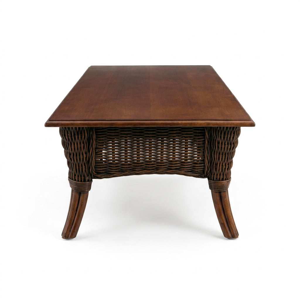 Wood and Rattan Coffee Table