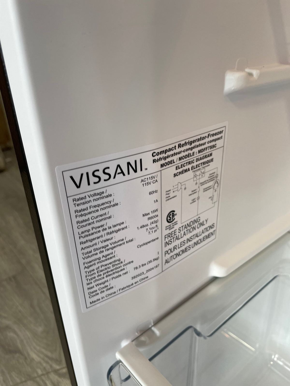 Vissani 7.1 cu. ft. Stainless Steel Refrigerator