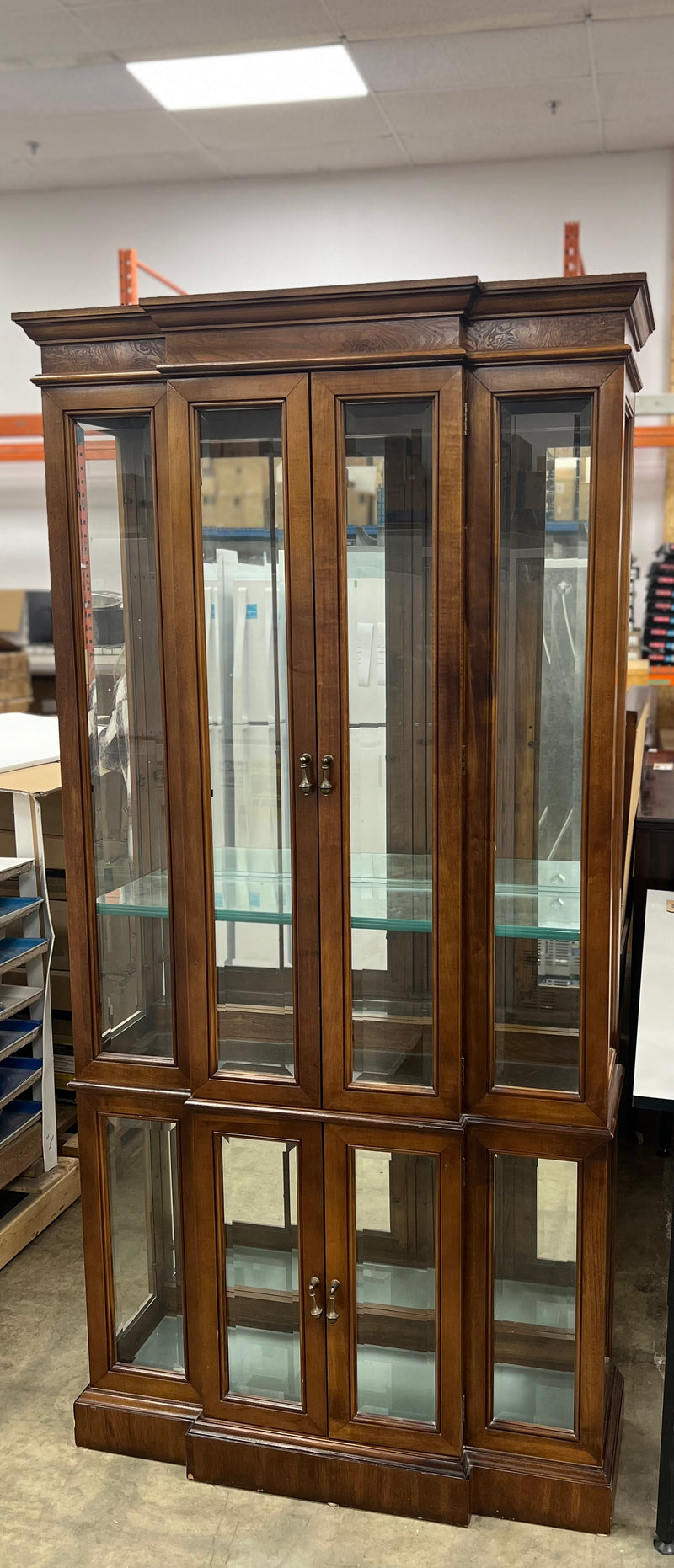 Mid-Century Solid Wood Walnut Curio Glass Cabinet