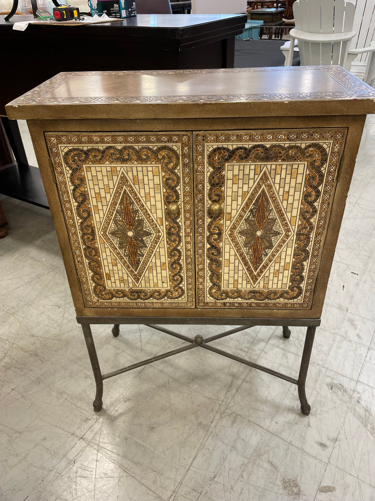 Tile-look Console Table in Gold, Browns and Tans