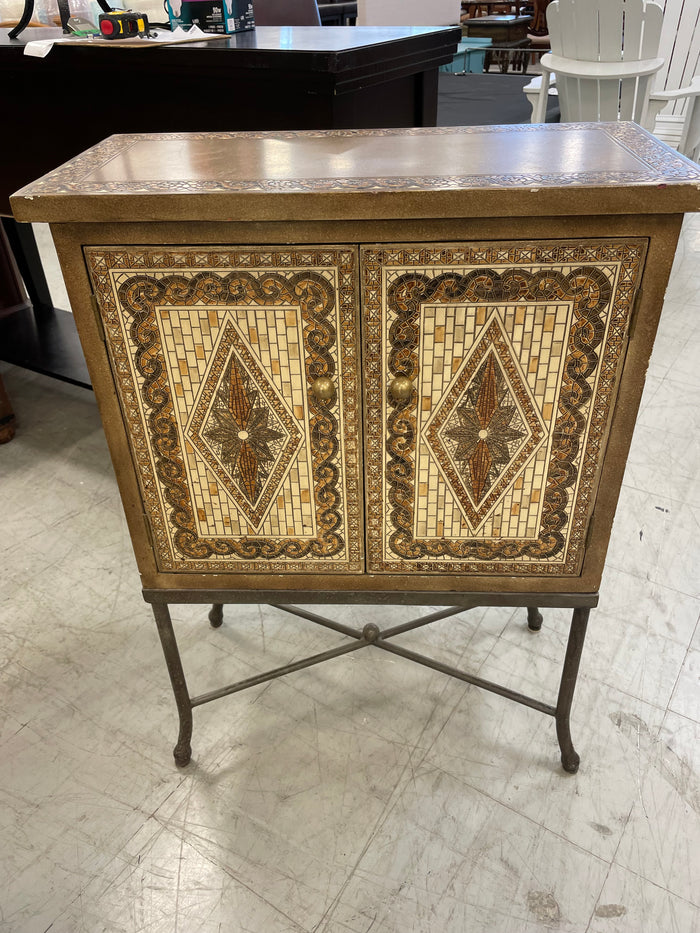 Tile-look Console Table in Gold, Browns and Tans