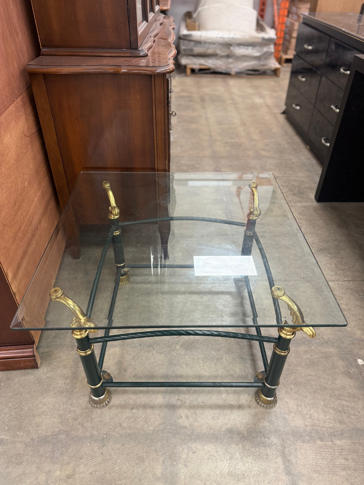 Jade and Gold Glass Top Coffee Table