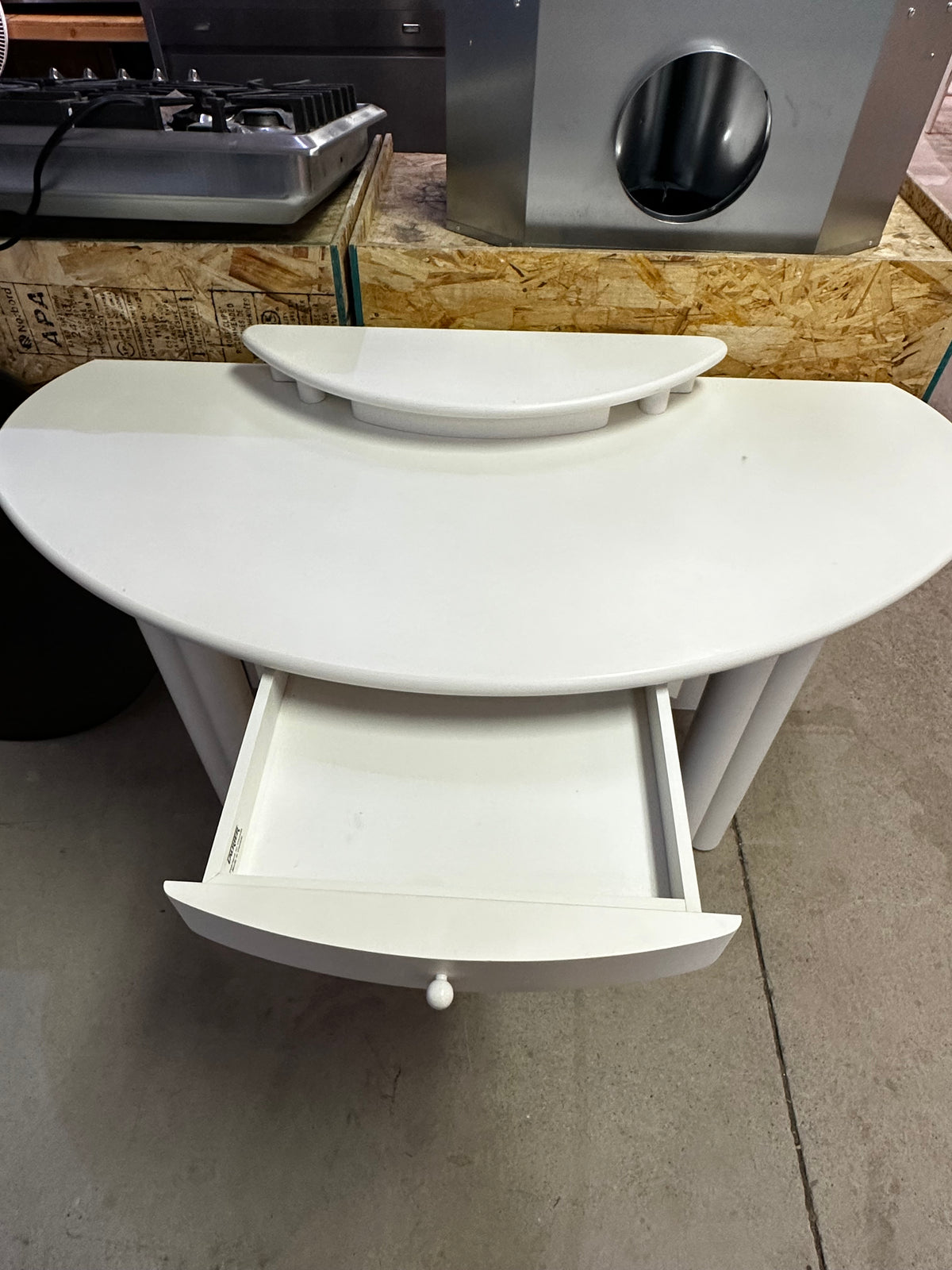 White Mid-century Modern Vanity Set/Desk With a Matching Stool
