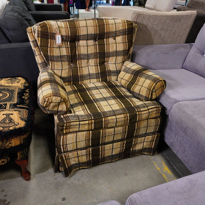 35-inch W Fabric Lounge Chair in Checkered Beige