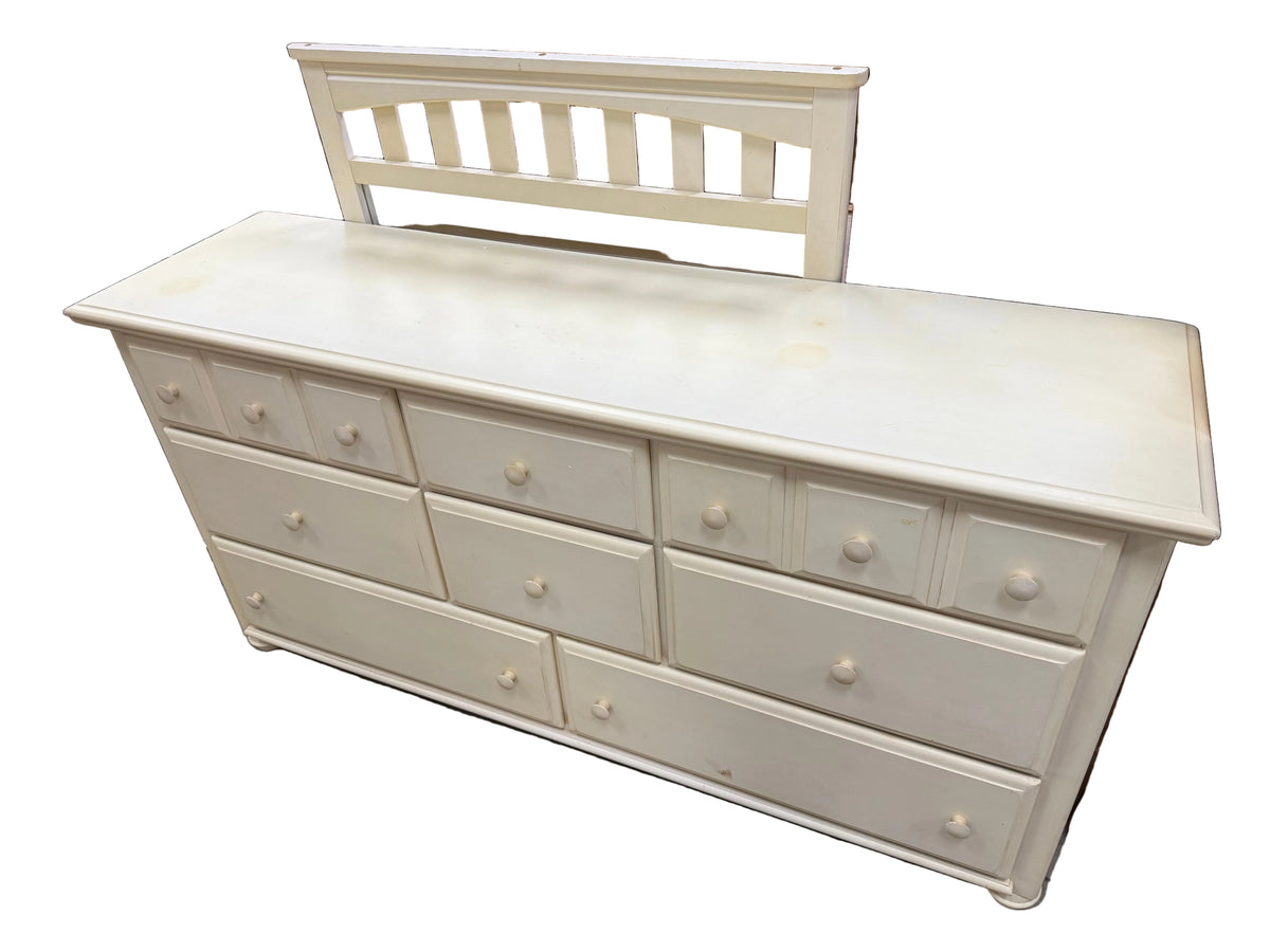 Cream-Coloured 9-Drawer Dresser with Mirror
