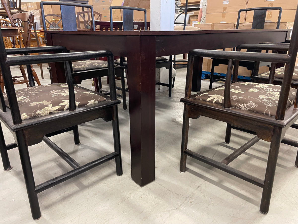 Stunning Wood Dining Table with Cane Inset and 6 Chairs