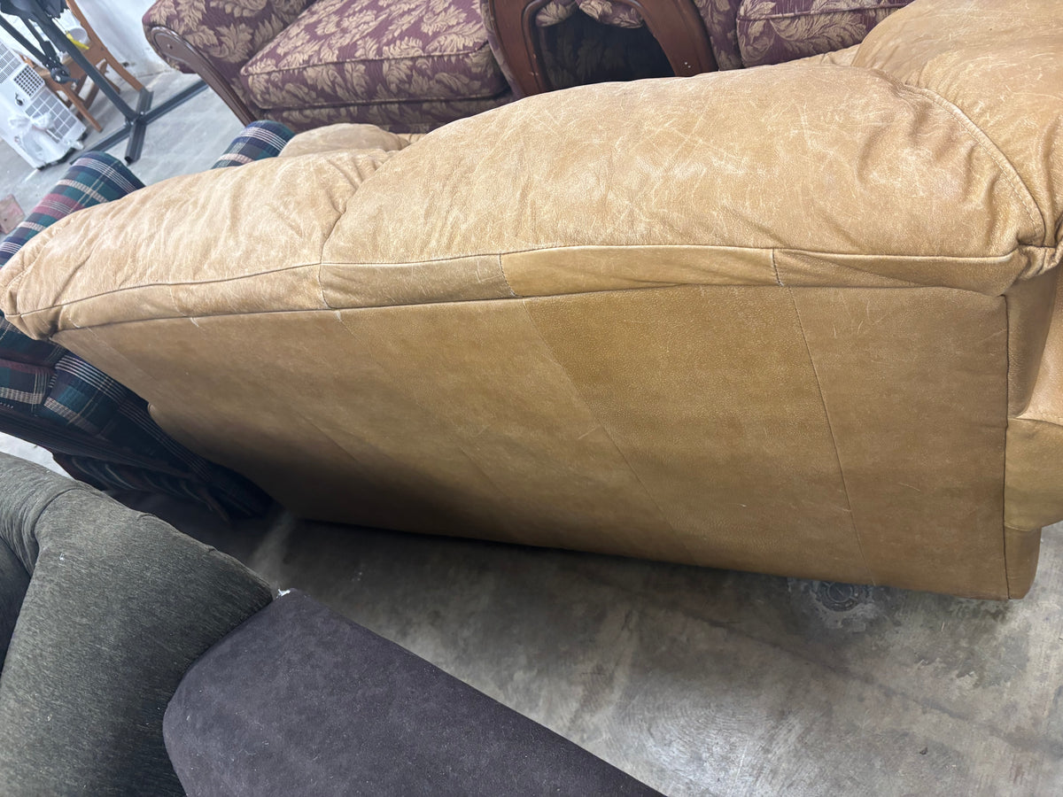 Beige Leather Loveseat