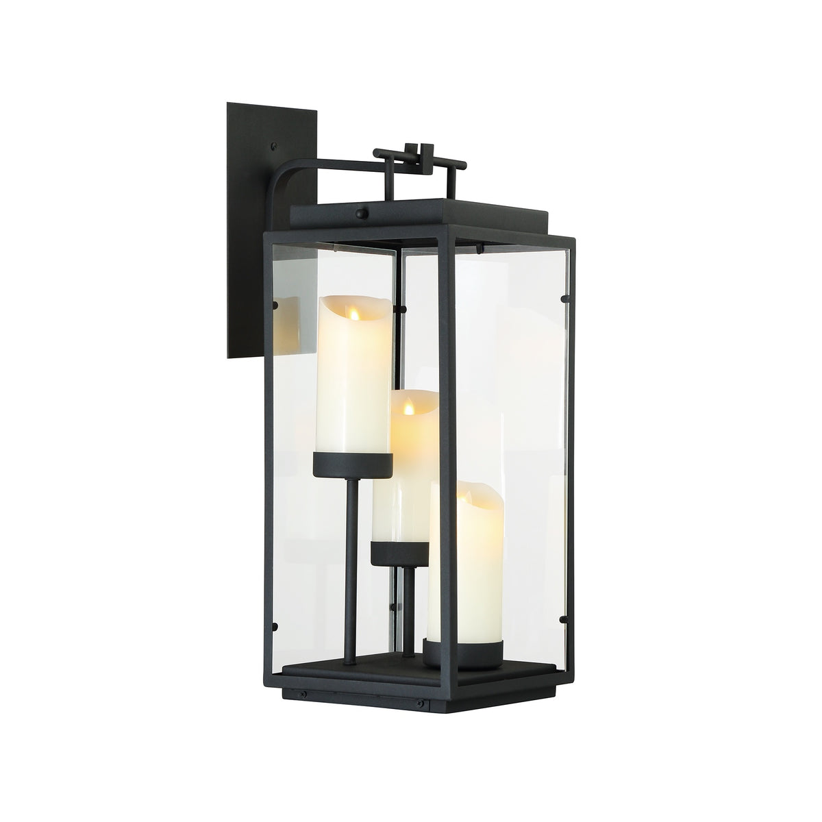 Cathedral 3-Light LED Lantern w/ Wall-Mount Bracket in Black