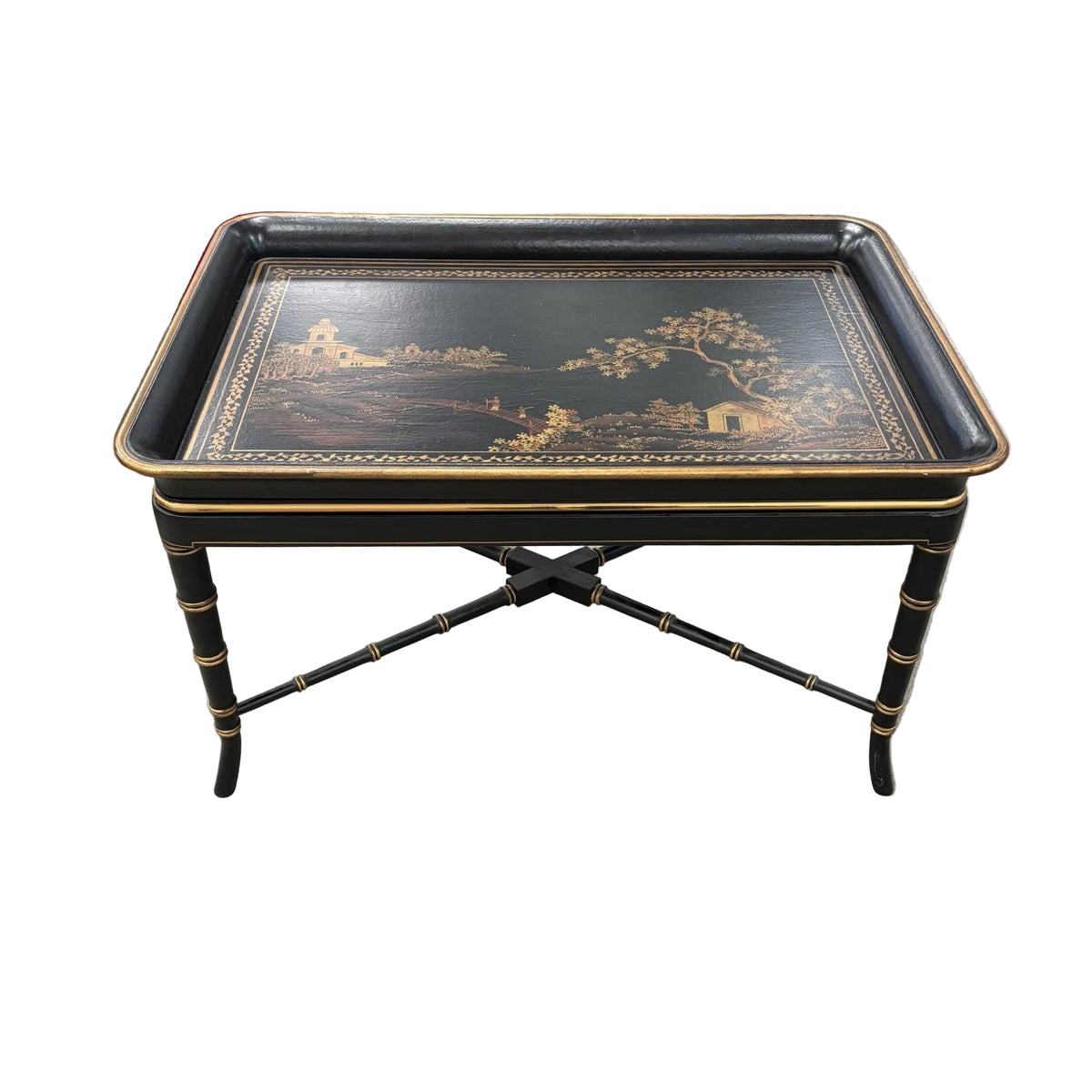 36-Inch Vintage Chinoiserie Trap-Top Coffee Table