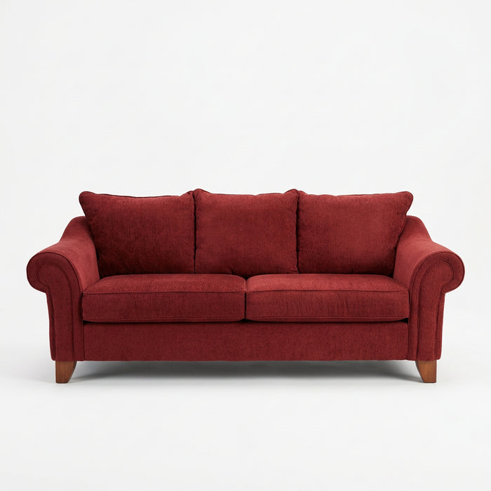 Traditional 3-Seater Red Fabric Sofa
