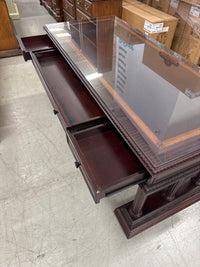 65 In. Wide Traditional Mahogany-Finish Richmond Executive Writing Desk with Glass Top by The Bombay Company