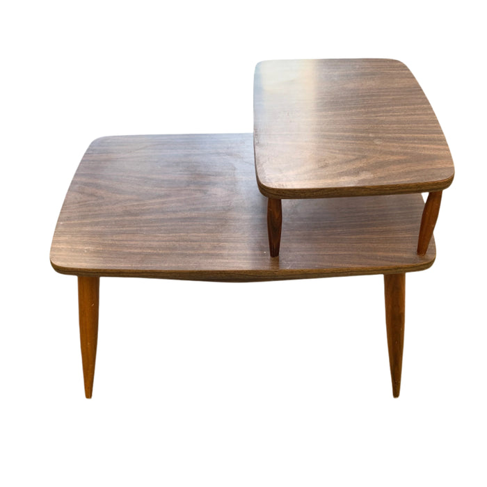2-Tier Side Table with Tapered Legs and Raised Upper Shelf