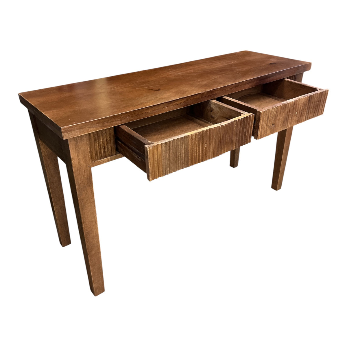 Contemporary Wood Console Table w/ Fluted Dual Drawers