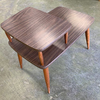 2-Tier Side Table with Tapered Legs and Raised Upper Shelf