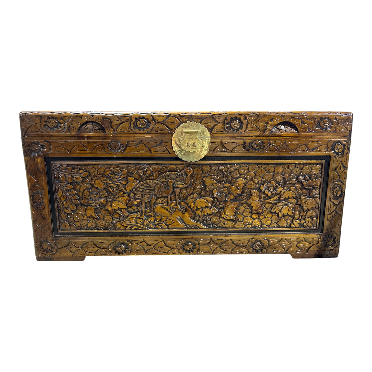 Chinese Hand-Carved Camphor Wood Chest