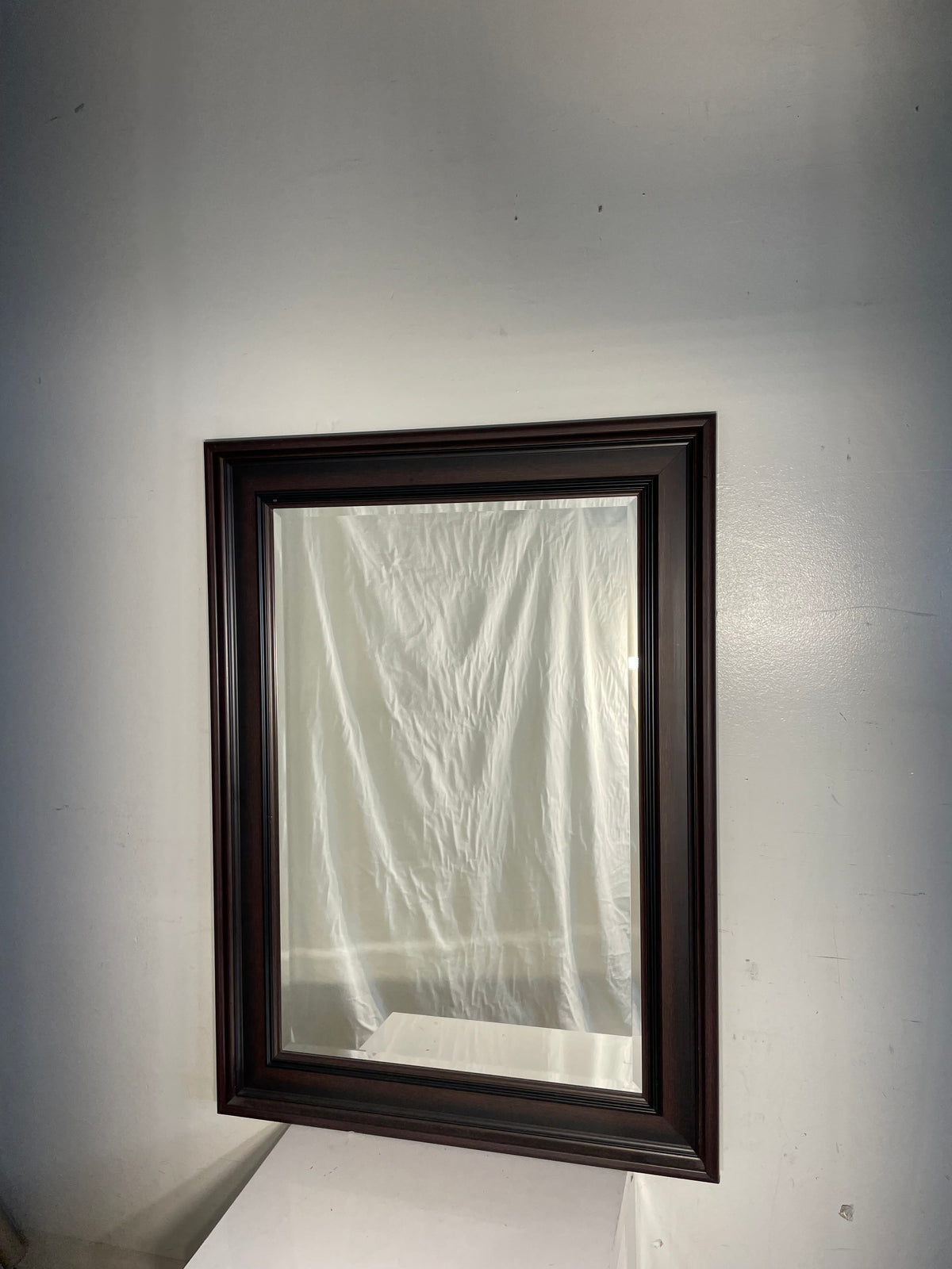 Beveled Dark Wood Frame Mirror