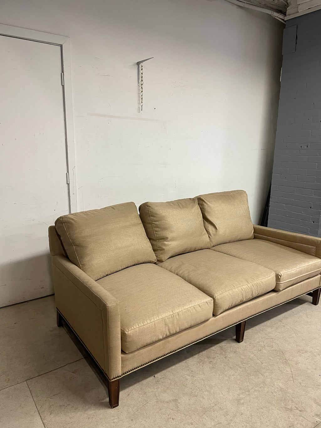 78.5"W Upholstered Gold Coloured 3-Seat Sofa