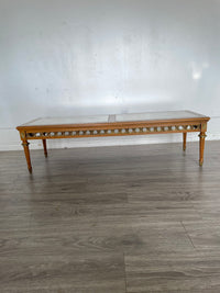 Solid Wood Ornate Coffee Table with Stone Inserts