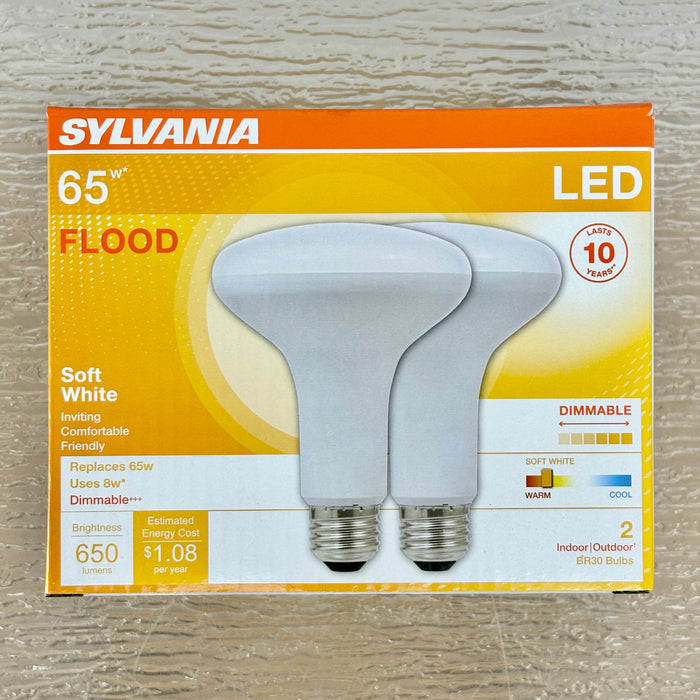 2-Pack Sylvania LED BR30 Plastic Bulb, E26 Medium, 8W, 120V, 2700K, 73954-A
