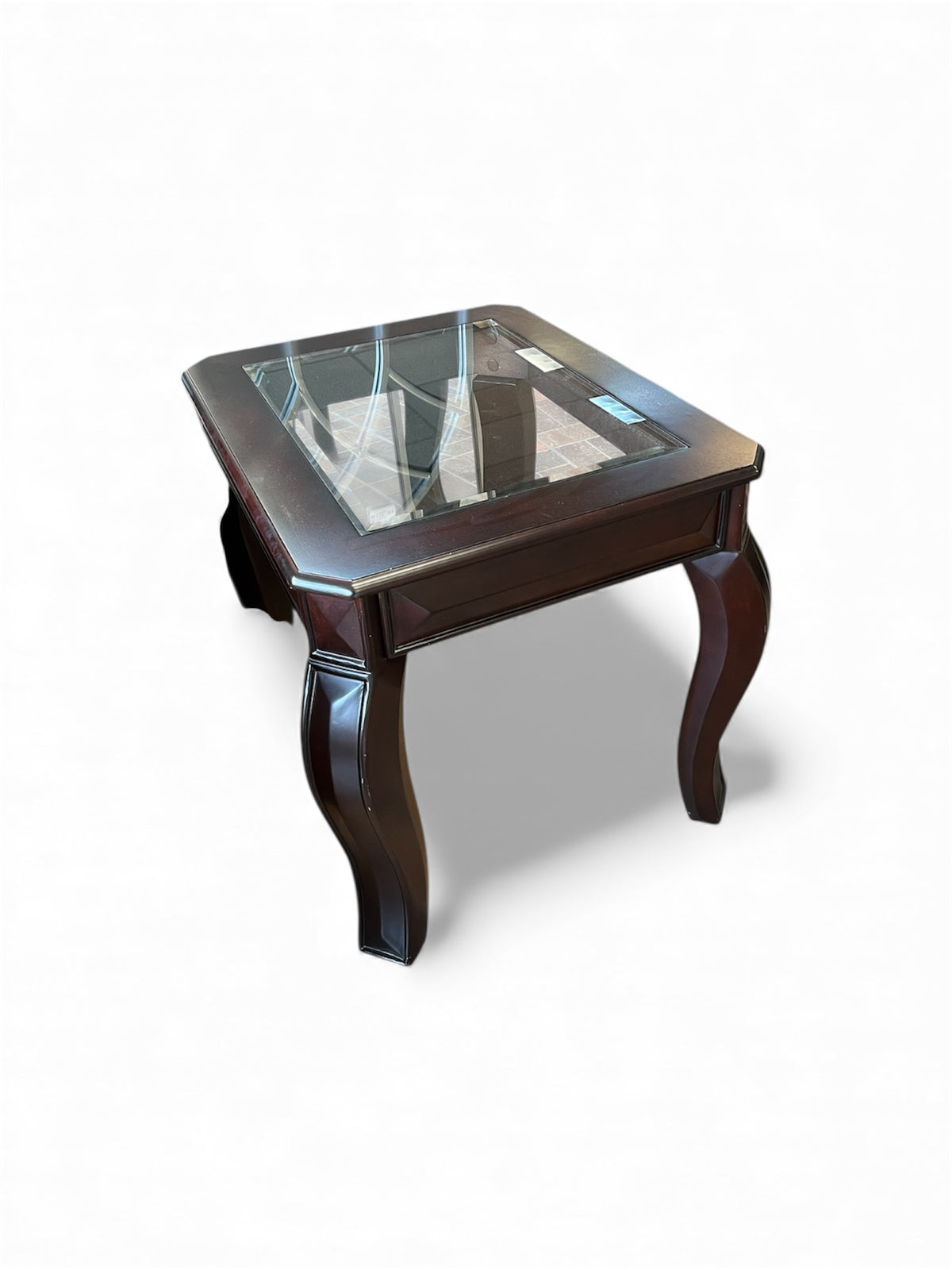 Glass Top Wood Accent Table with Sculpted Legs