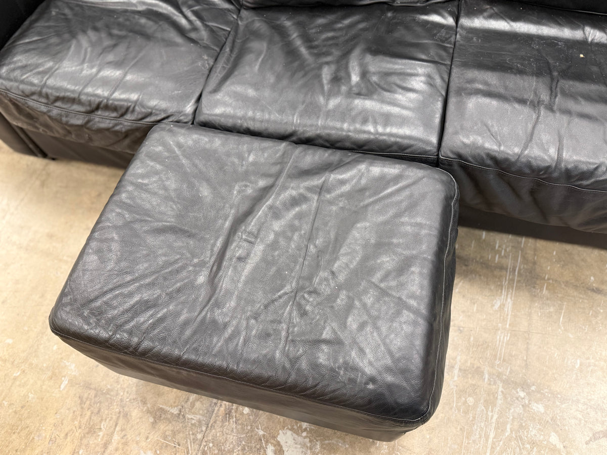 Black 3-Seater Leather Sofa w/ Ottoman