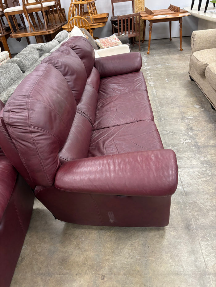 Burgundy Leather 3-Seater Sofa