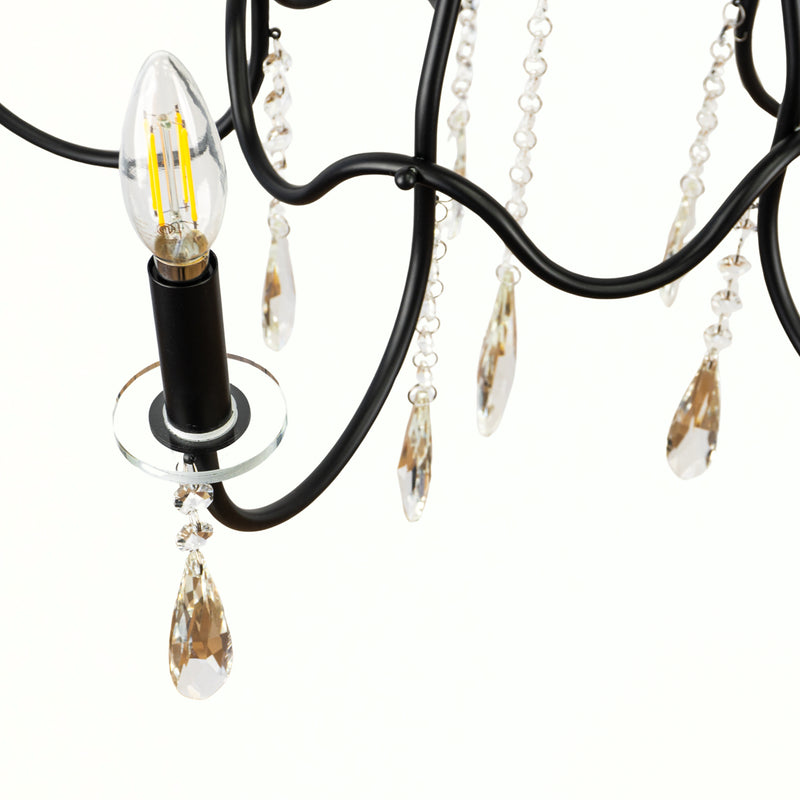 5-Light Chandelier w/ Crystals in Matte Black