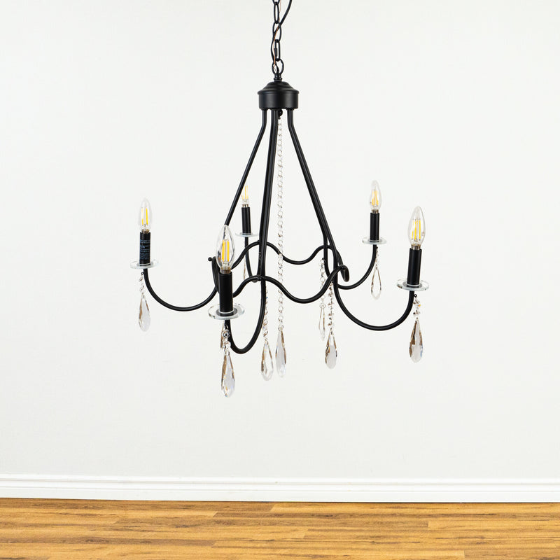 5-Light Chandelier w/ Crystals in Matte Black