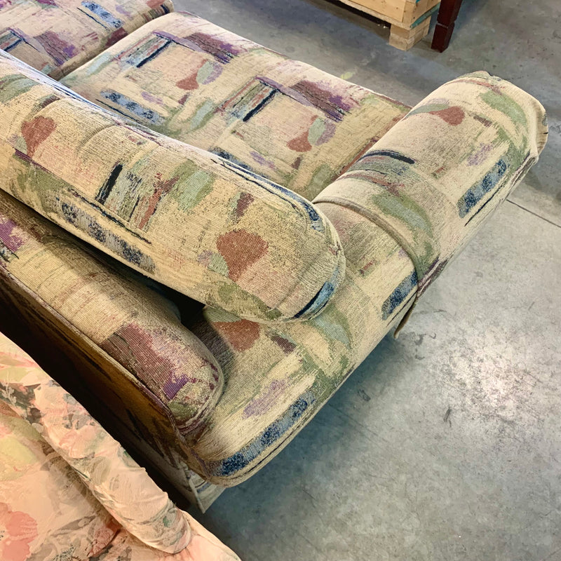 88-Inch Wide Green Patterned Sofa