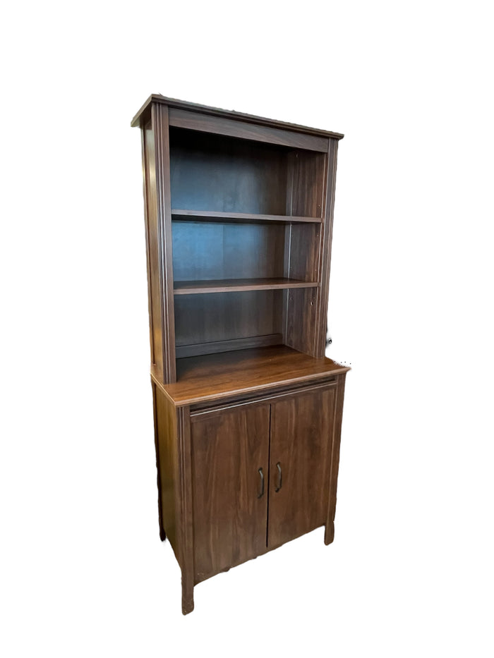 Dark Wood Hutch With Shelves & Cabinets