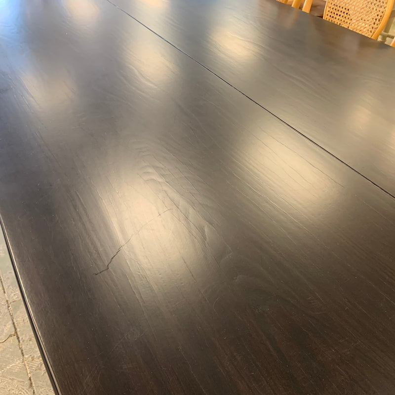120-Inch W Summit Dining Table – Textured Dark Wood with Sculptural Base