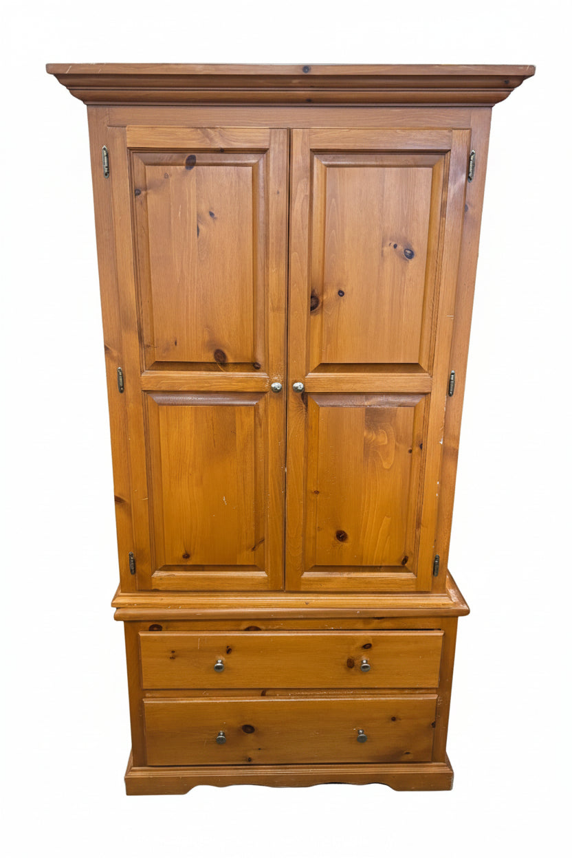 Two-Piece Rustic Pine Wood Armoire