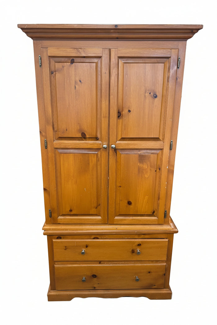 Two-Piece Rustic Pine Wood Armoire