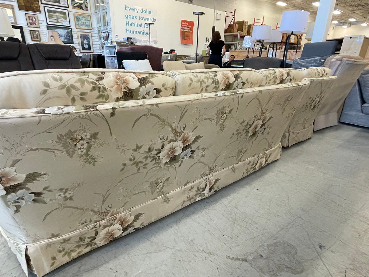 3-seat Sofa in Tan, Green and Brown Floral Print Fabric